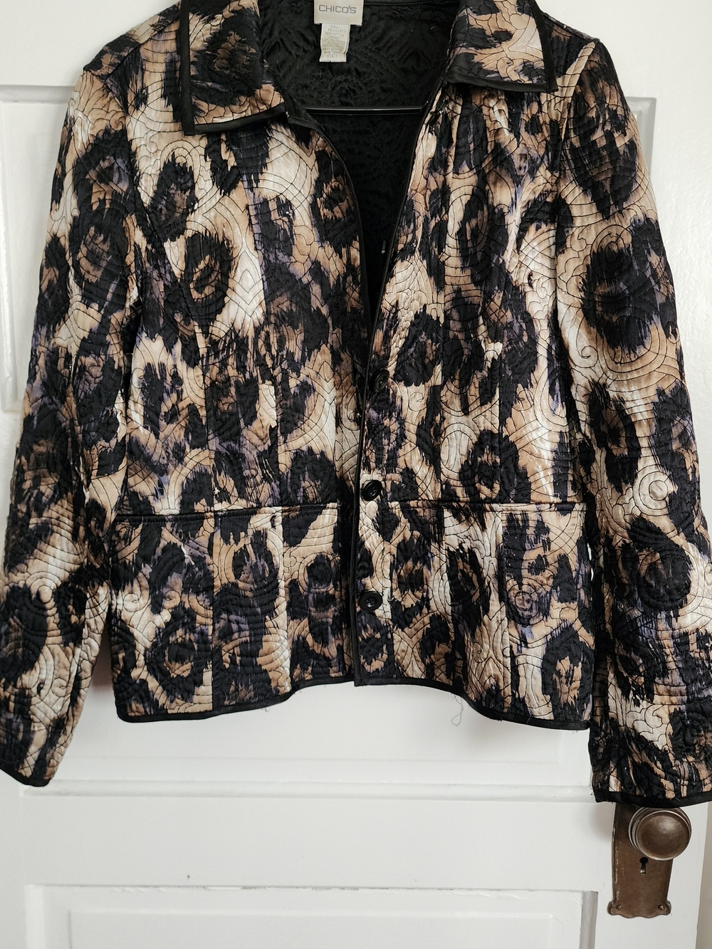 Chico's Black and Beige Quilted Floral Jacket